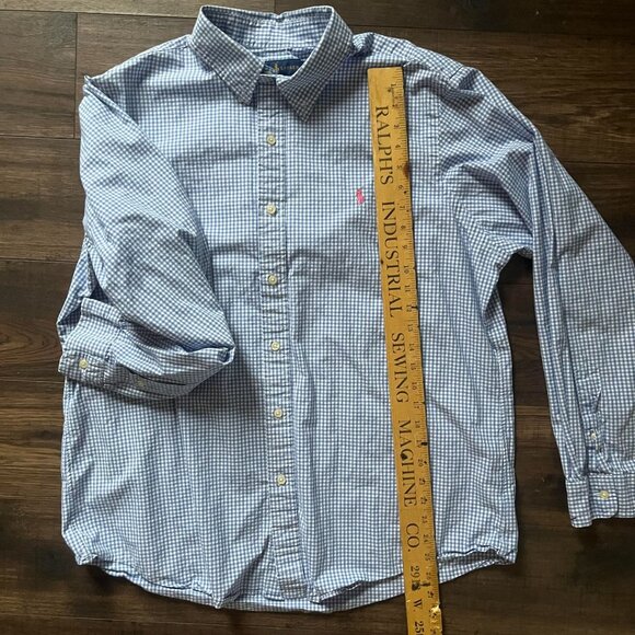 Ralph Lauren Men’s Polo shirt Blue Plaid Check Classic Fit Long Sleeve Size XL - Picture 5 of 6